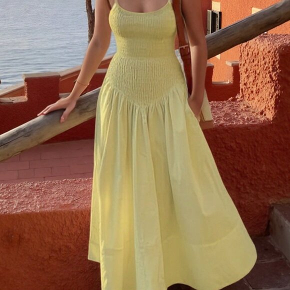 chinese dress ladies French Style Off Shoulder High Waist Slimming A-Line Maxi Dress – DACCI main image 0